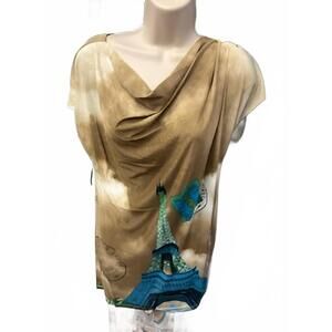 NEW PARIS PARIS women's belted cowl neck tunic top in paris brown